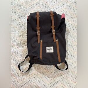 Herschel Supply Company Black Backpack with Brown Trim and Pink Accent